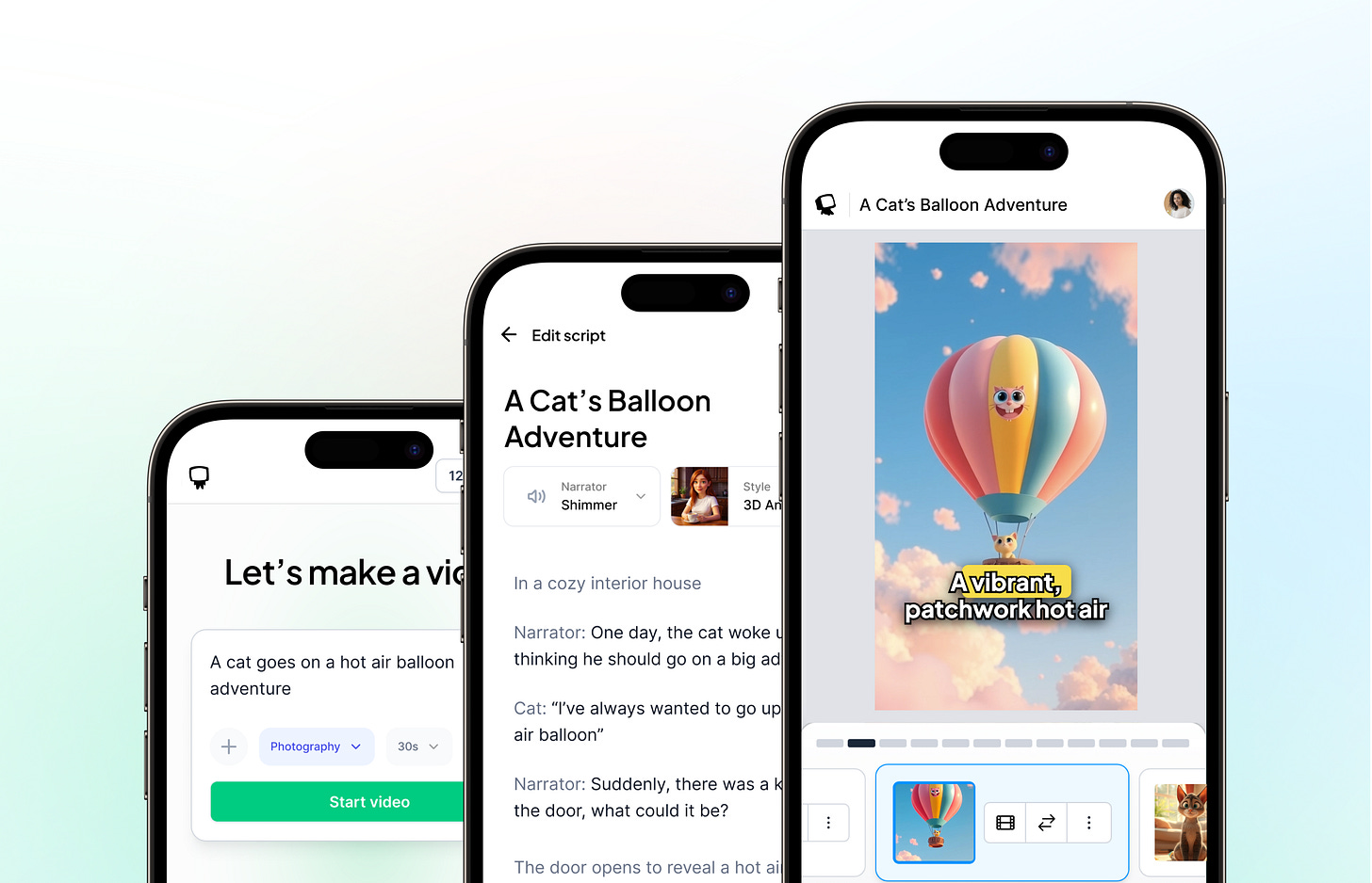 3 screenshots showing the process of creating a video in Hypernatural