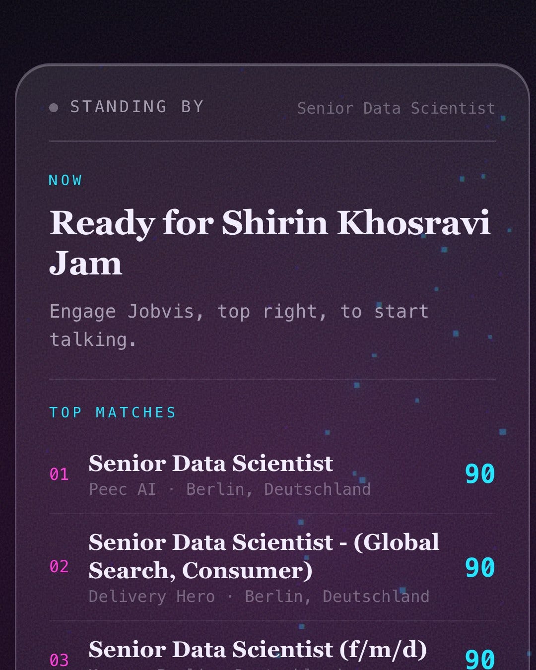 Top matches, straight from the last search. Three Berlin roles at ninety.