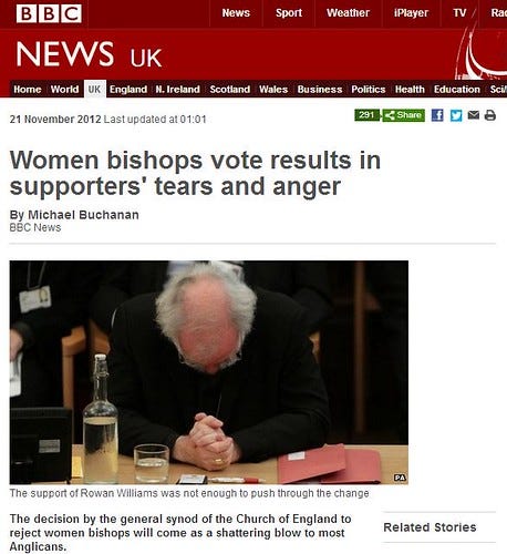 Screenshot of BBC news page about bishop vote Screenshot of BBC news page about bishop vote