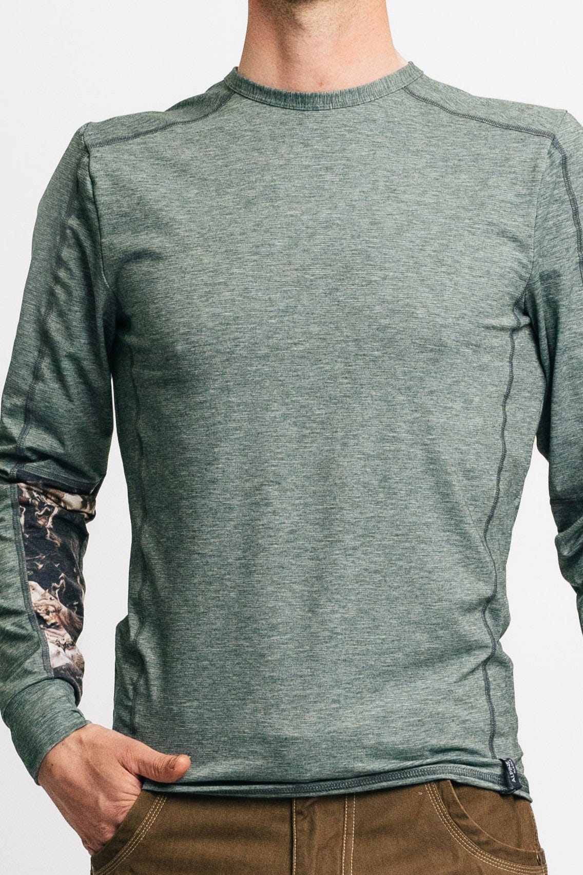 - Alpine fit mens treeline long sleeve winter moss green main closeup image