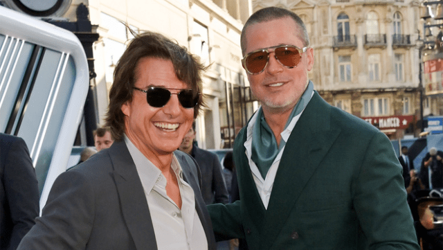 Tom Cruise and Brad Pitt attend the European premiere of “F1: The Movie” at Cineworld Leicester Square on June 23, 2025 in London, England. “F1 The Movie” will be distributed worldwide by Warner Bros. Pictures, in theaters and IMAX nationwide on June 27, 2025 and internationally beginning June 25, 2025.