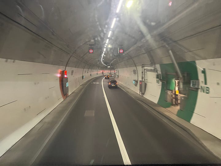 Photo of approach to and interior of Silvertown Tunnel.