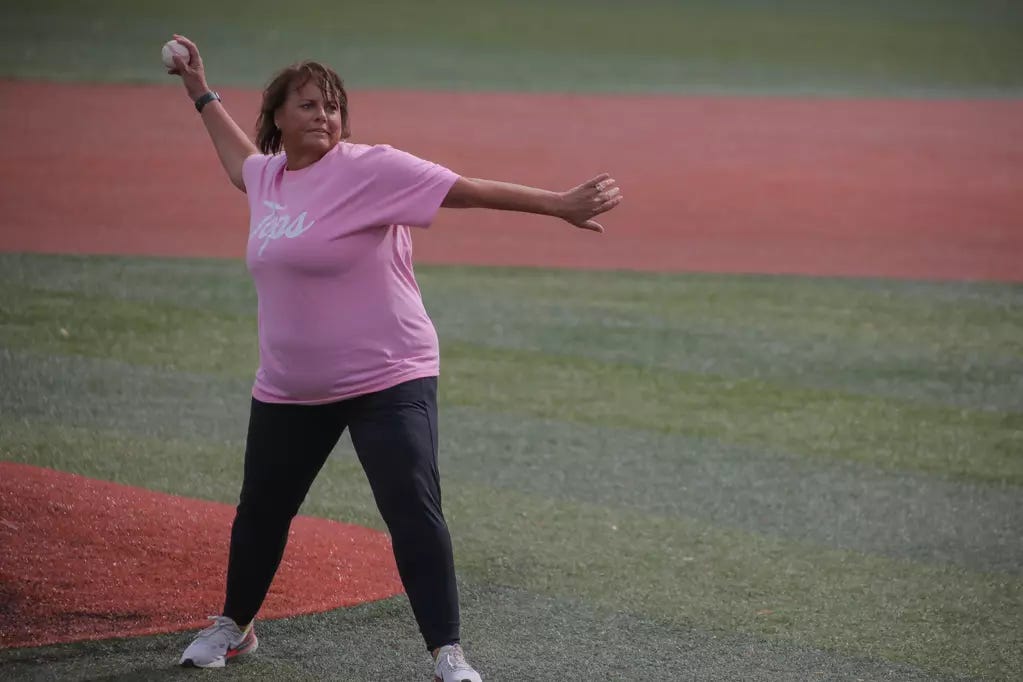 APRIL 22, 2023 FAU vs WKU GM 2 - Image 5: Dawn Rardin, a cancer survivor,  at Nick Denes Field on April 22, 2023 in Bowling Green, KY. Photo by Evan  Brown/WKU Athletics - Western Kentucky University