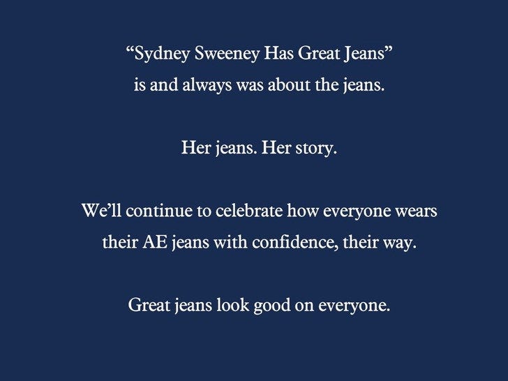 American Eagle Releases Official Statement on Sydney Sweeney's Jeans Ad