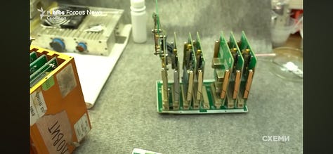 Photographic evidence of internal components from the upgraded Shahed-136 ‘2.0’ drone, showing enhanced GNSS modules, hardened navigation chips, and Russian-modified circuitry used for increased resilience against jamming and precision targeting.