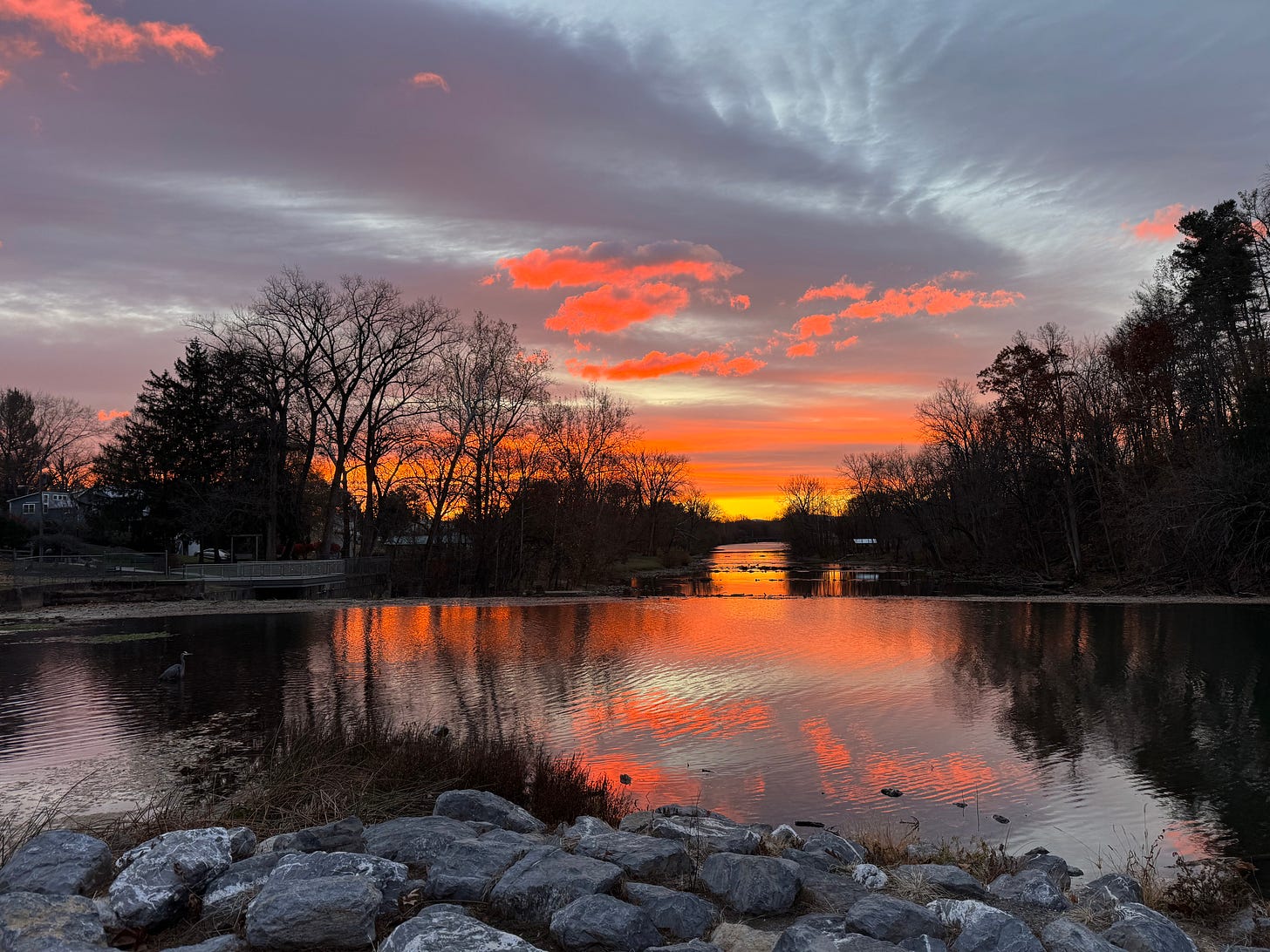 Sunrise reflected on river. 