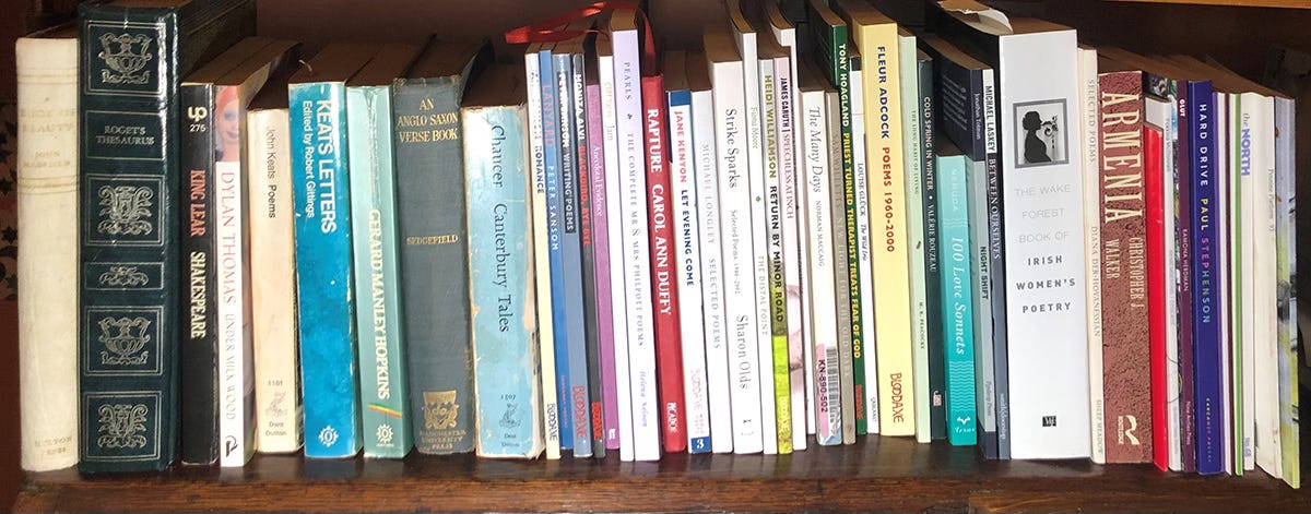 Photo of poetry books on a bookshelf