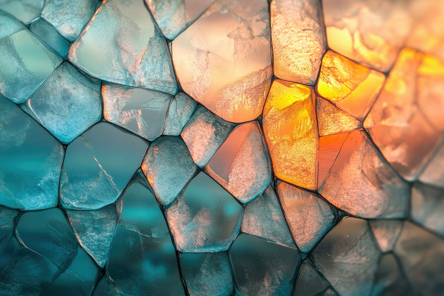 a broken surface reflecting a sunrise