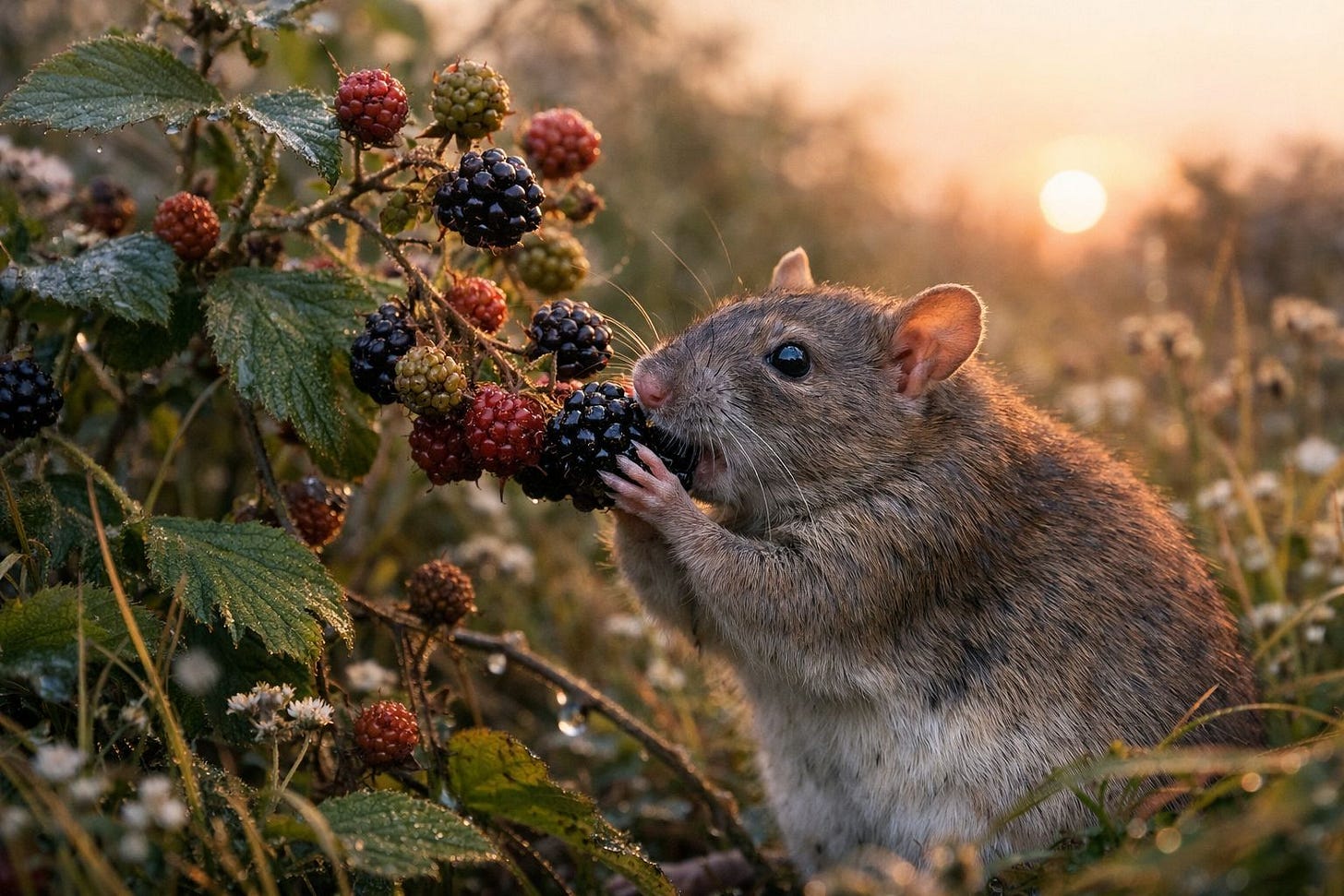 Rat Foraging for Wild Berries in a Wild Garden