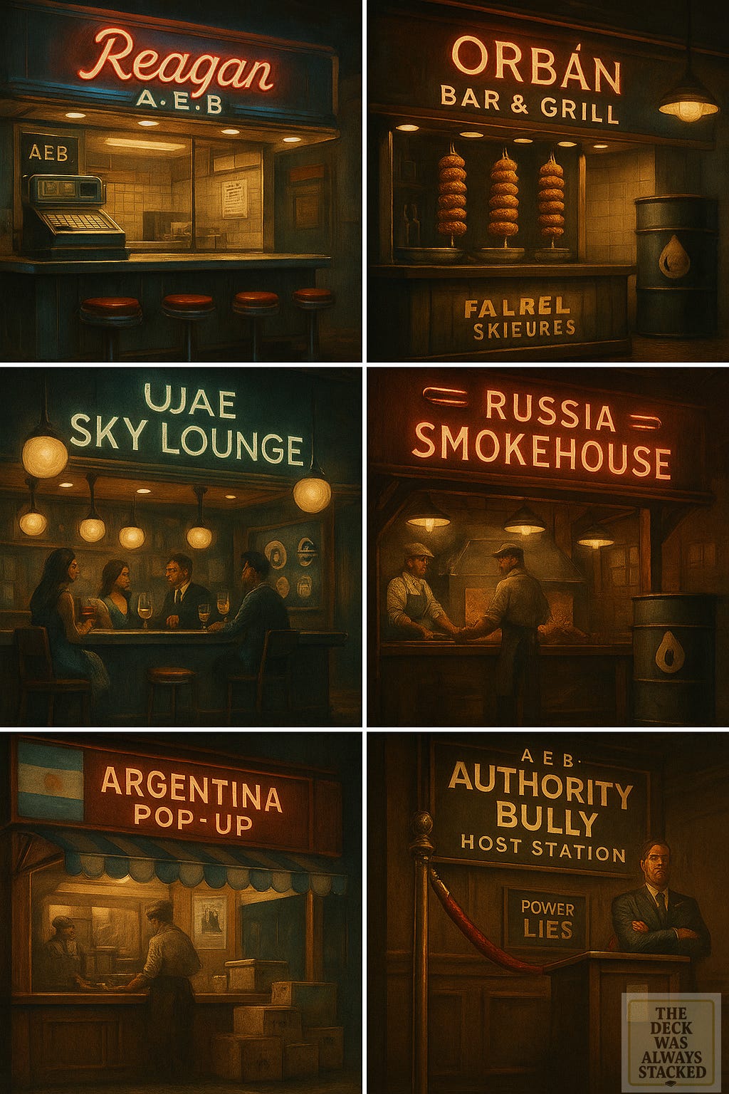 He got the Tech Bros to fall for the oldest trick in the AEB: You donât get invited to the table because youâre special.You get invited because youâre edible. They thought they were guests of honor âvisionaries, disruptors, masters of the algorithmic universe. But authoritarians donât do partnerships.They do provisions. He brings them to the table until he needs their food âtheir data, their bandwidth, their infrastructure, their capital, their credibility. And the moment they stop feeding him? Theyâre the ones on the platter. He got the Tech Bros to fall for the oldest trick in the AEB: You donât get invited to the table because youâre special.You get invited because youâre edible. They thought they were guests of honor âvisionaries, disruptors, masters of the algorithmic universe. But authoritarians donât do partnerships.They do provisions. He brings them to the table until he needs their food âtheir data, their bandwidth, their infrastructure, their capital, their credibility. And the moment they stop feeding him? Theyâre the ones on the platter.