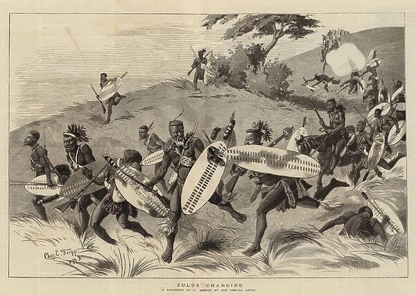 Zulus Charging (engraving) available as Framed Prints, Photos, Wall Art and  Photo Gifts