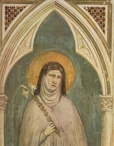 “Saint Clare holding a Lily,” from a 1325 fresco by Giotto, Basilica of Santa Croce, Florence, Italy “Saint Clare holding a Lily,” from a 1325 fresco by Giotto, Basilica of Santa Croce, Florence, Italy