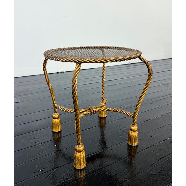 Vintage Hollywood Regency Italian Rope & Tassel Gilt Vanity Side Table For Sale - Image 4 of 10
