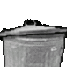 a black and white photo of a garbage can on a white background .