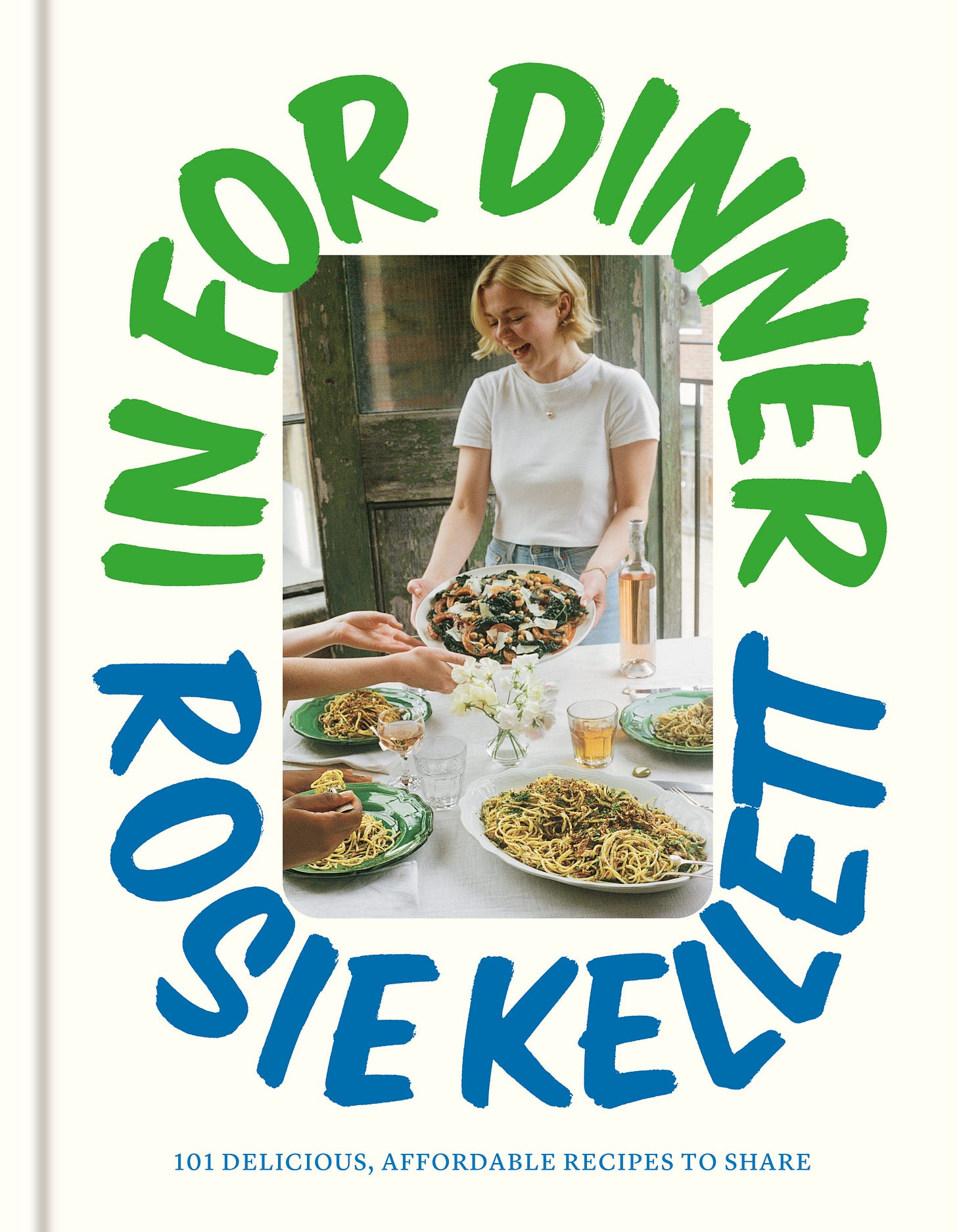 cover of In for Dinner with green and blue text.