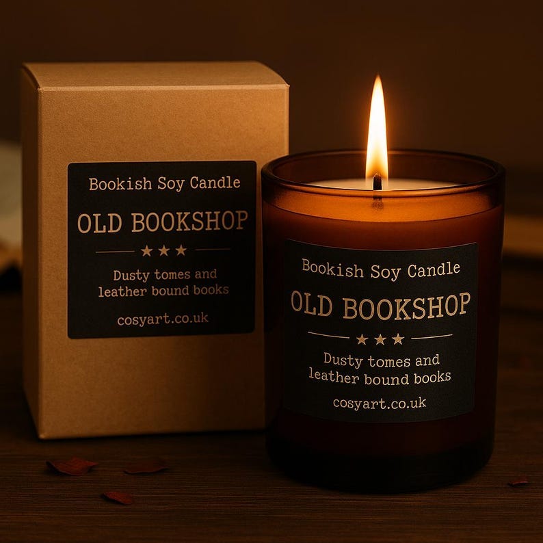 Old Bookshop Scented Soy Candle - 200ml | Book Lover Gift | 40h Burn Time | Handmade in London 180ml Amber Jar