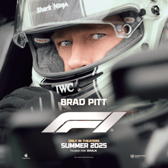Apple's official poster for 'F1,' starring Brad Pitt, now in cinemas worldwide
