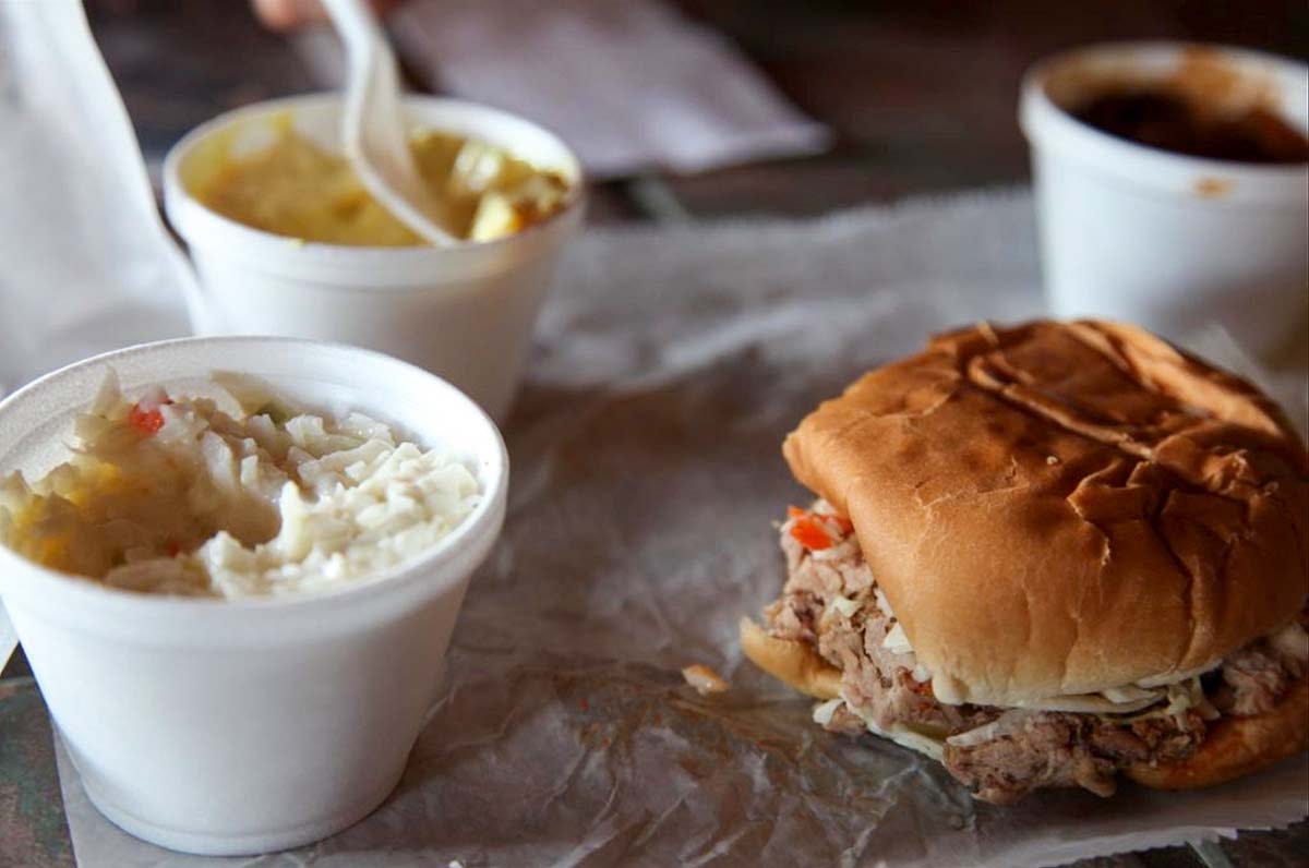Pulled pork sandwich and sides Pulled pork sandwich and sides