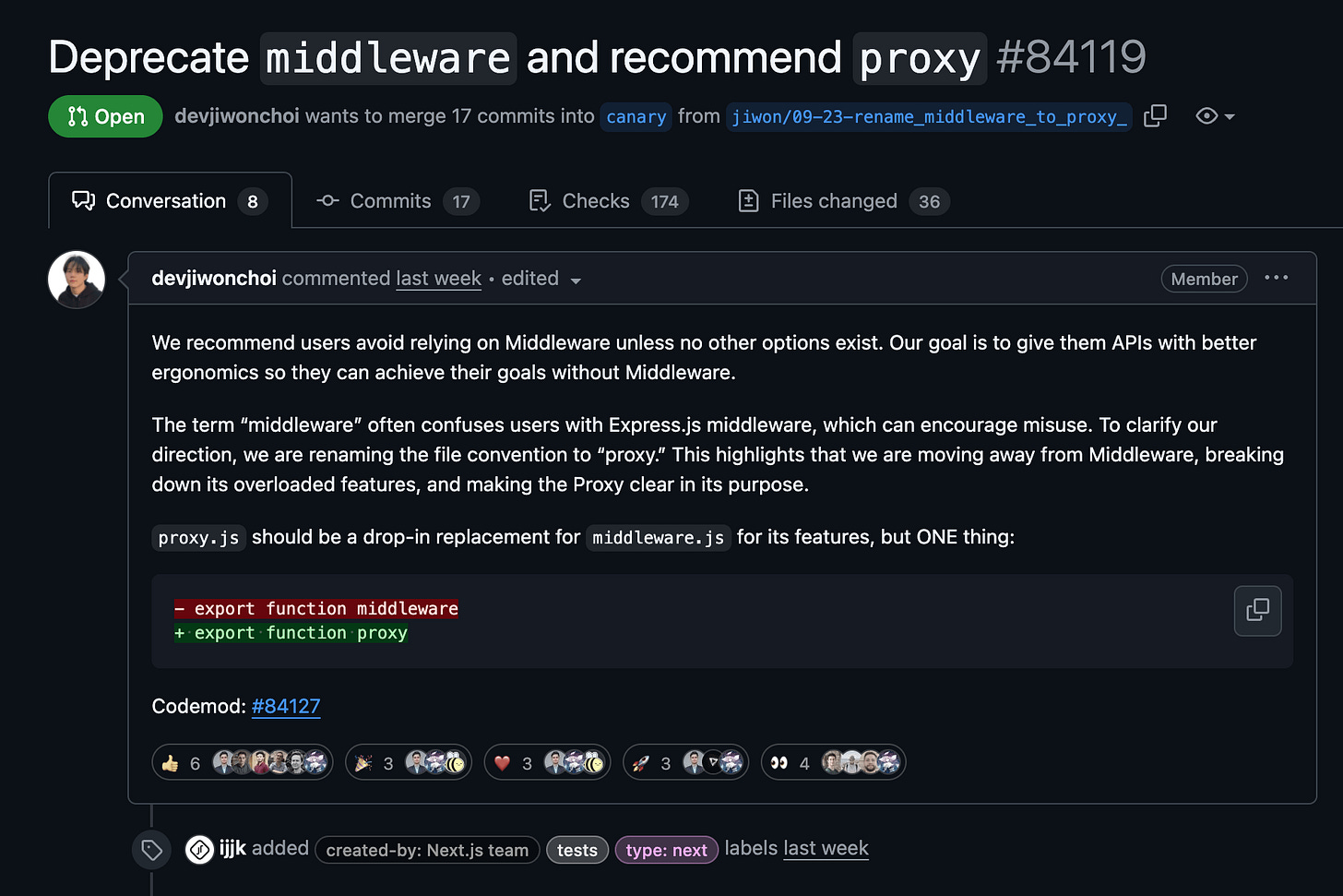 r/tech_x - The middleware.js file in Next.js is renamed to proxy.js