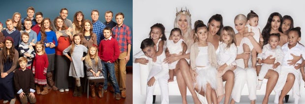 Photos from two reality TV shows with big families. Photos from two reality TV shows with big families.