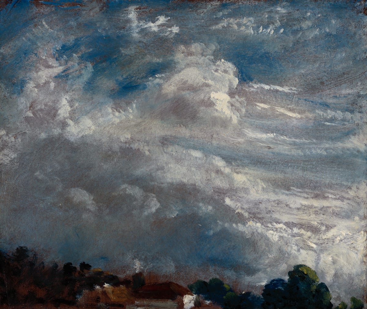 John Constable, Cloud Study: Horizon of Trees, 1821. Oil on paper laid on board. Royal Academy of Arts, London.