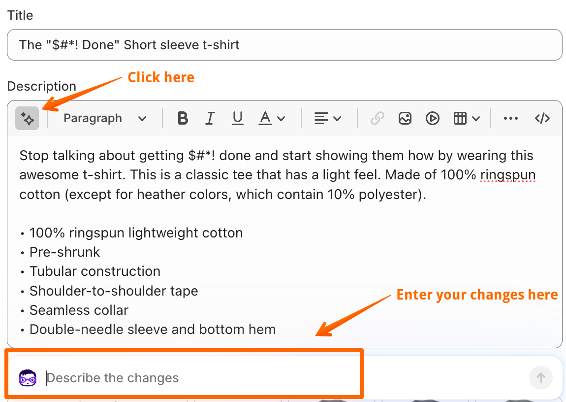 Shopify's AI Description Writer Shopify's AI Description Writer