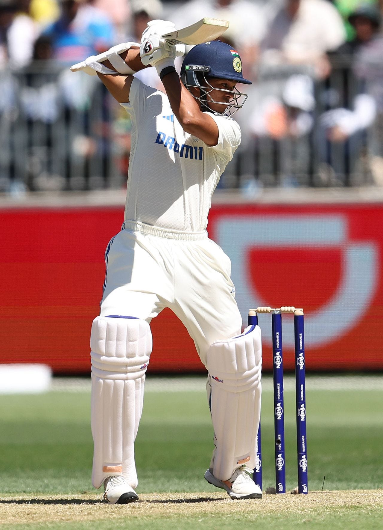 Yashasvi Jaiswal plays off the back foot, Australia vs India, 1st Test, Perth, 2nd day, November 23, 2024