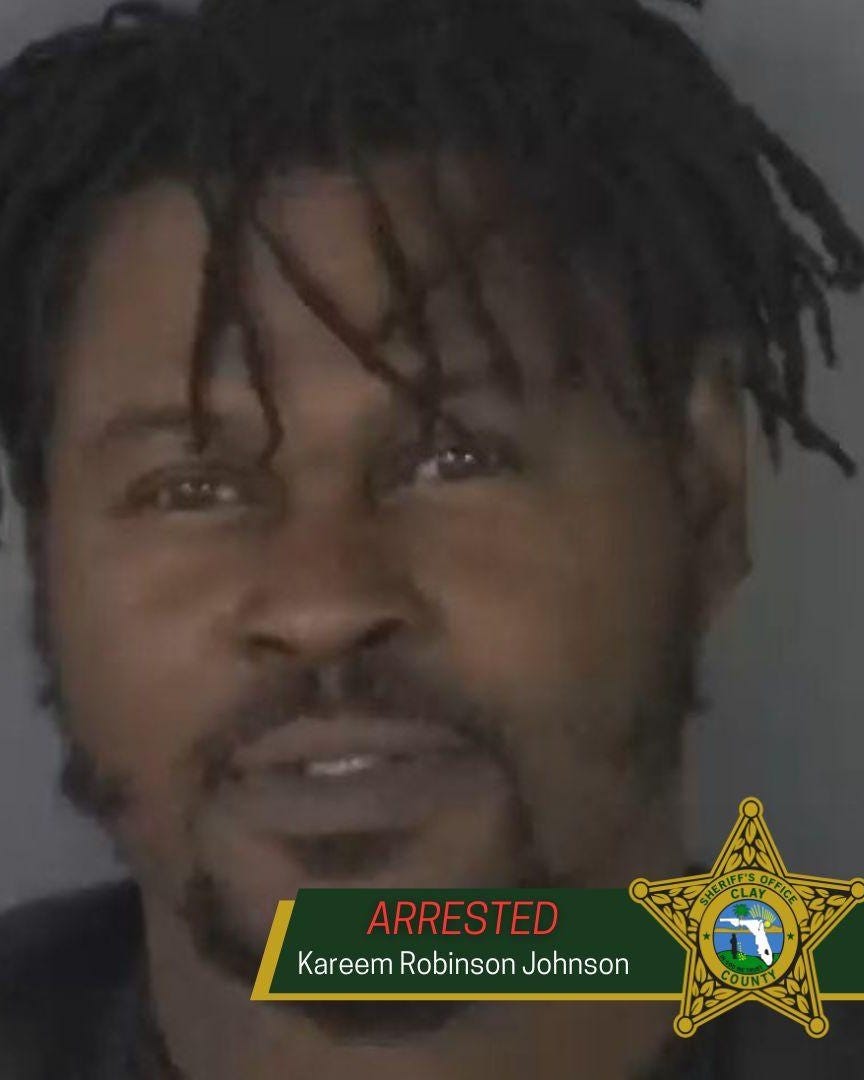 May be an image of text that says 'L ARRESTED Kareem Robinson KareemRobinsonJohnson Johnson COUNTY'