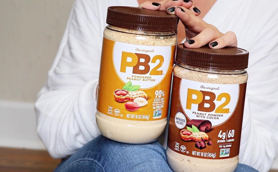 Amazon.com : PB2 Powdered Peanut Butter Bundle - Original PB2 and Cocoa PB2  Peanut Butter Powder (Two 16oz Jars) : Grocery & Gourmet Food