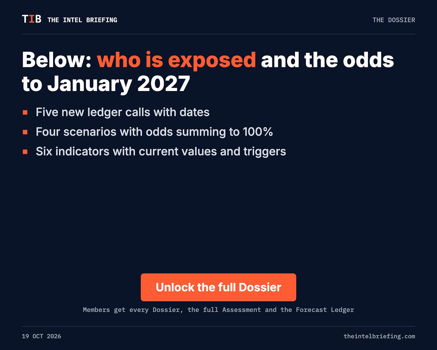 Below: who is exposed and the odds to January 2027 Below: who is exposed and the odds to January 2027