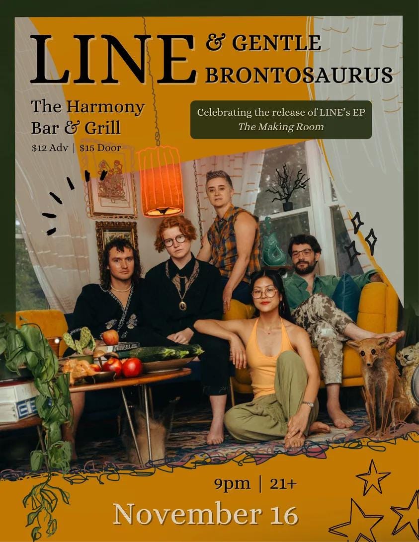 Show poster graphic is a photo of the band posed in a living room setting, looking very fly.