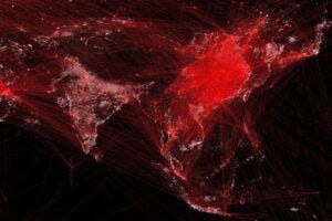 Air Transport Network and Nighttime Light Intensity around Asia for 2019
