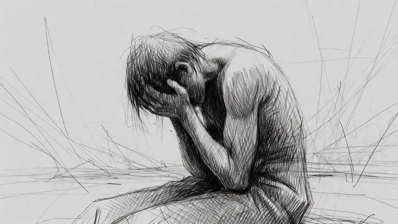generate a image, in drawing/sketch mode, of some who just wasted 10 years of his/her life.