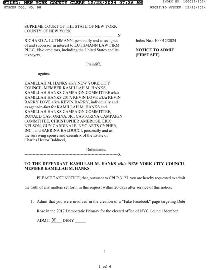 Kamillah Hanks admits Fake Facebook involvment.