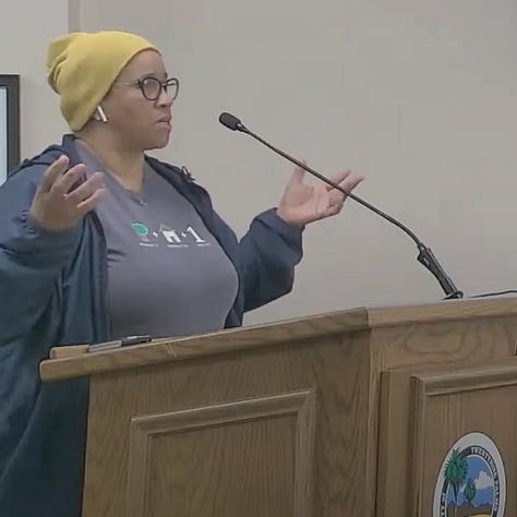 LeeAnn Clarke, Jeffrey Preston and "Miss Holms" spoke during Public Comment at the March 12 meeting. (Stills from City video)