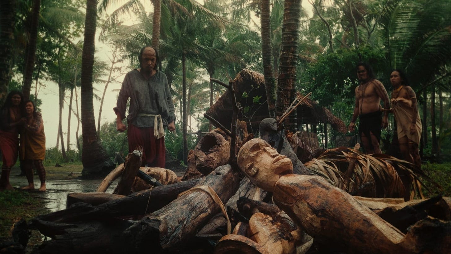 a scene from the movie magellan showing the natives being terrorized by that bastard magellan