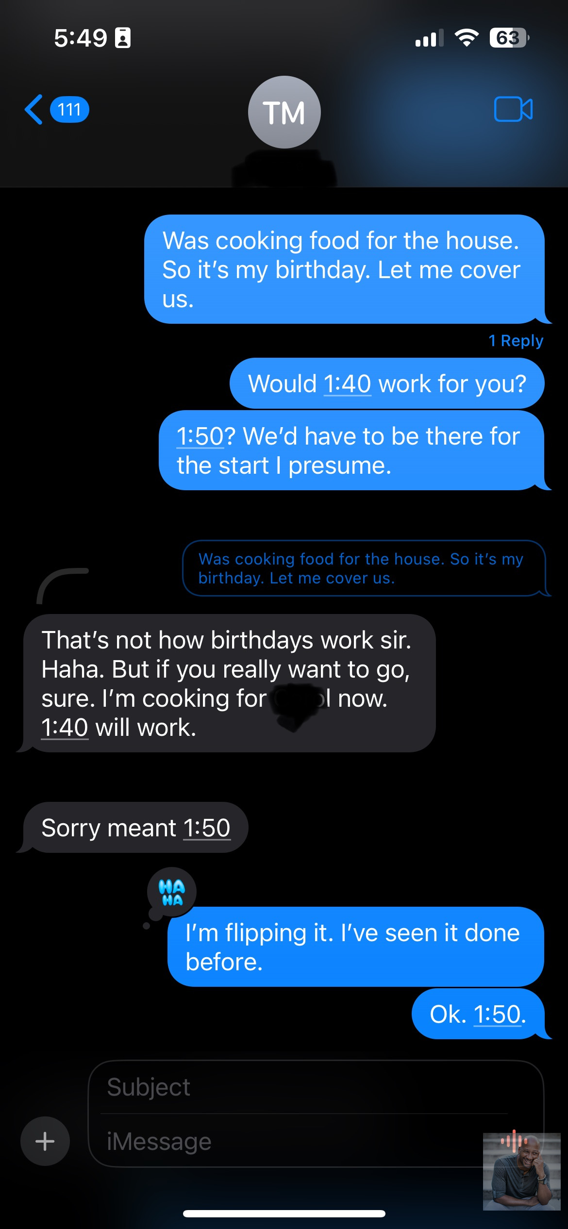 Text exchange between two friends about giving gifts.