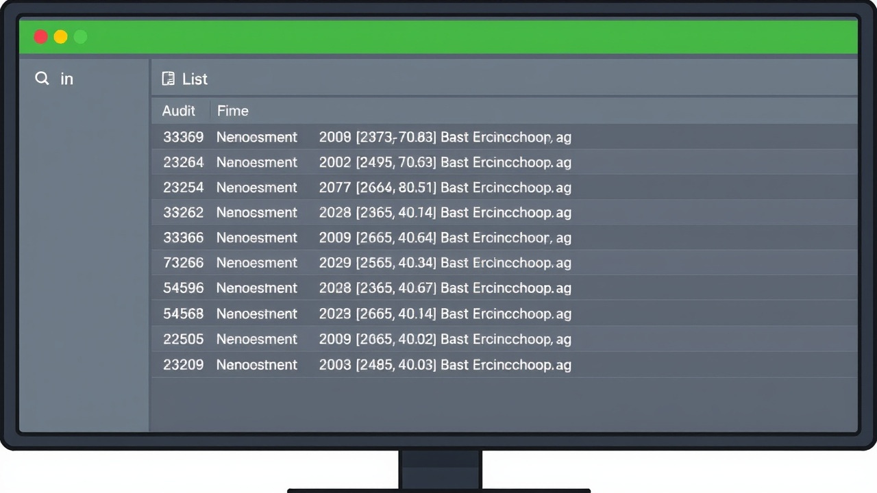 A computer screen displays a list of audit log entries. A computer screen displays a list of audit log entries.