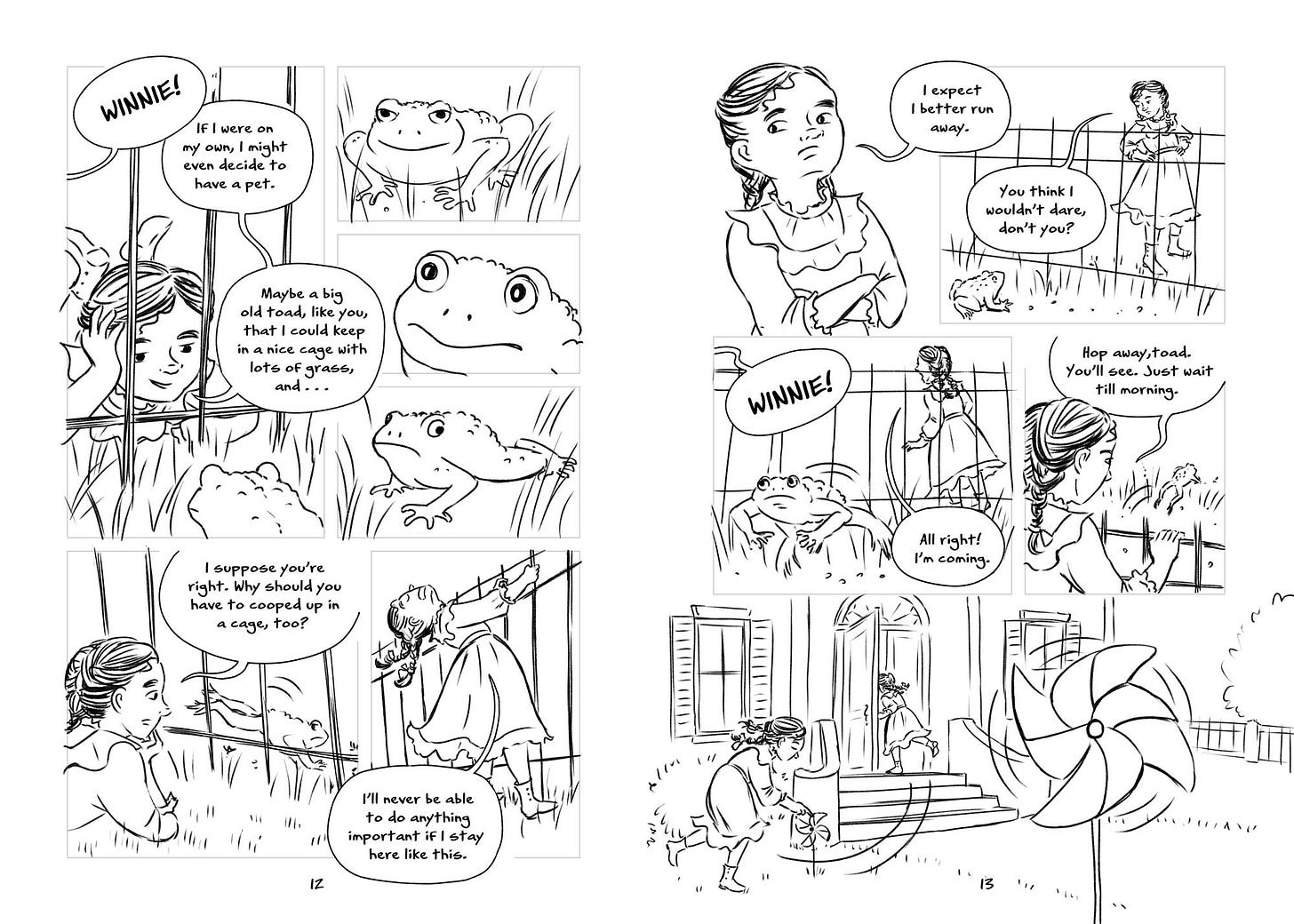 Black and white Inks of graphic novelist K. Woodman-Maynard's adaptation of Tuck Everlasting. 