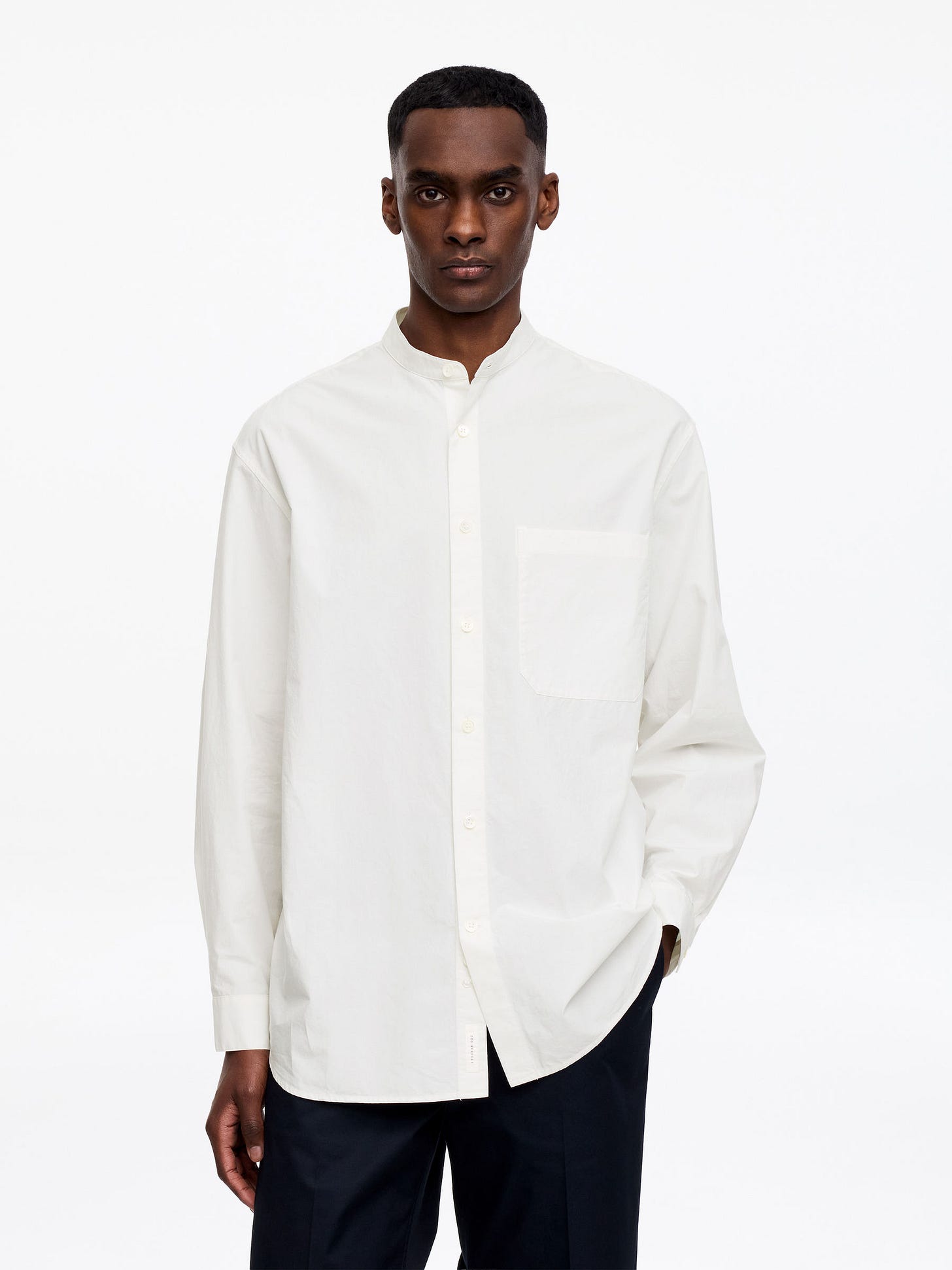 Camisa de popelina con cuello mao - Blanco roto - Corte relajado - Men - StillMedia/Lookbook - 3