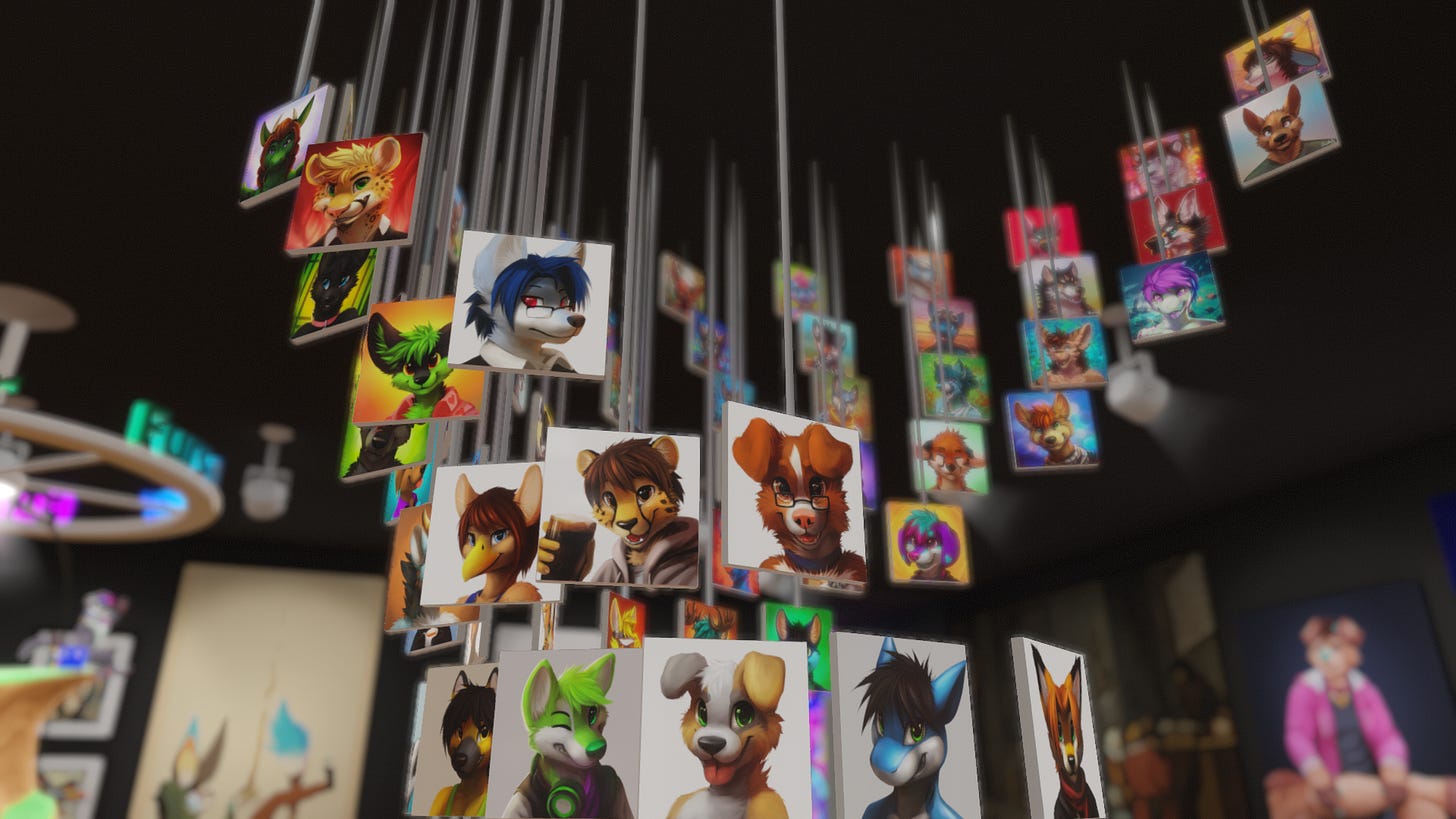 An exhibit of multiple furries in the museum downstairs.