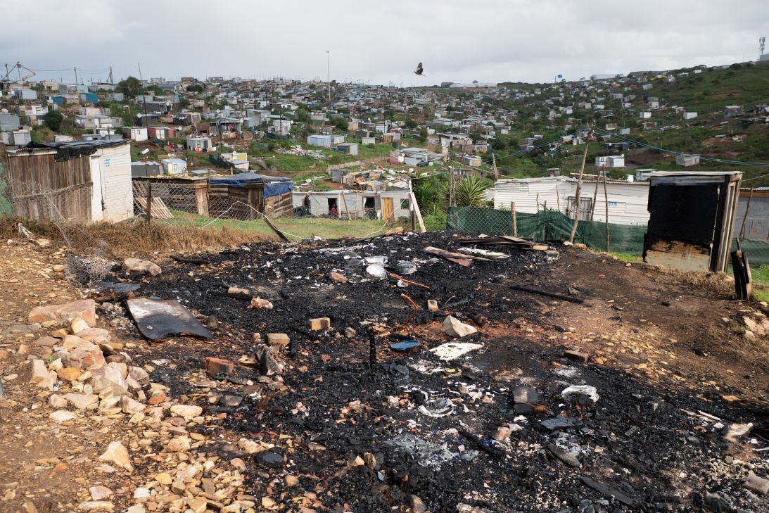 A general view of homes of migrants allegedly destroyed in anti-migrant attacks in KwaNonqaba, Mossel Bay, on June 4, 2026.