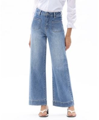 Bayeas - High Rise Wide Leg Jeans with Unique Patch Pockets in Medium Blue Medium Blue Bayeas - High Rise Wide Leg Jeans with Unique Patch Pockets in Medium Blue Medium Blue