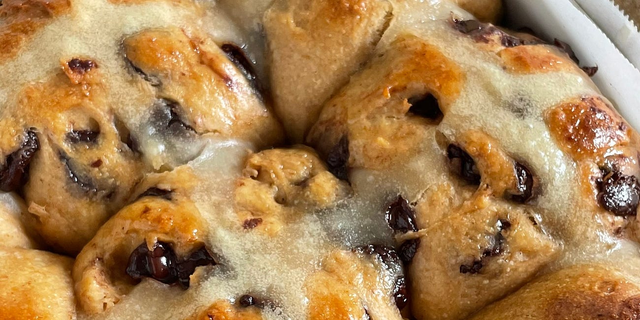 chocolate chip hot cross buns 