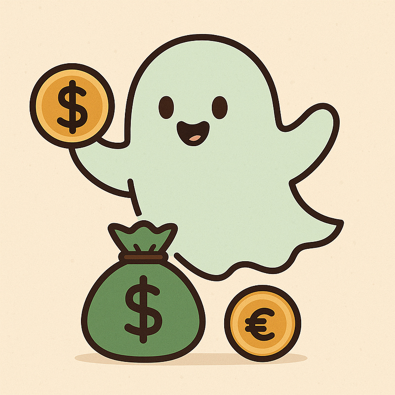AI generated image of a ghost with money