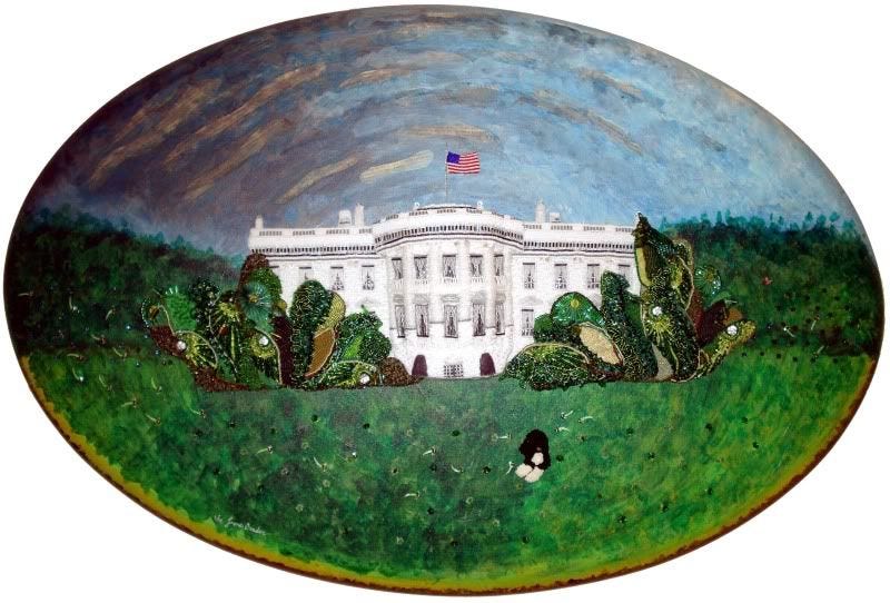 Beaded White House pop art bead painting Barack Obama Bo Portuguese water dog beadwork bead embroidery blog Beaded White House pop art bead painting Barack Obama Bo Portuguese water dog beadwork bead embroidery blog