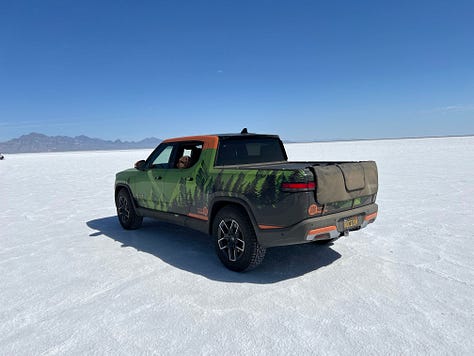 Various images of Arthur Morgan's Rivian R1T