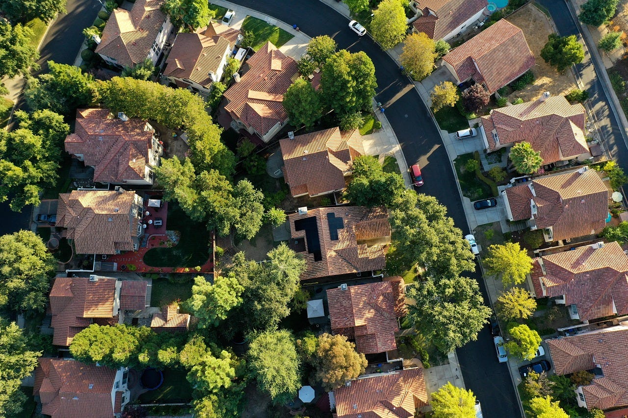 An overhead view of a suburban neighborhood An overhead view of a suburban neighborhood