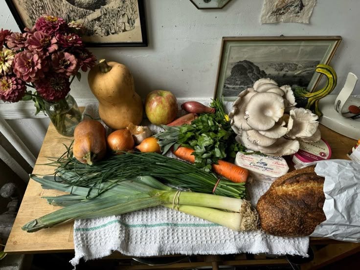 This may contain: a table topped with lots of different types of vegetables