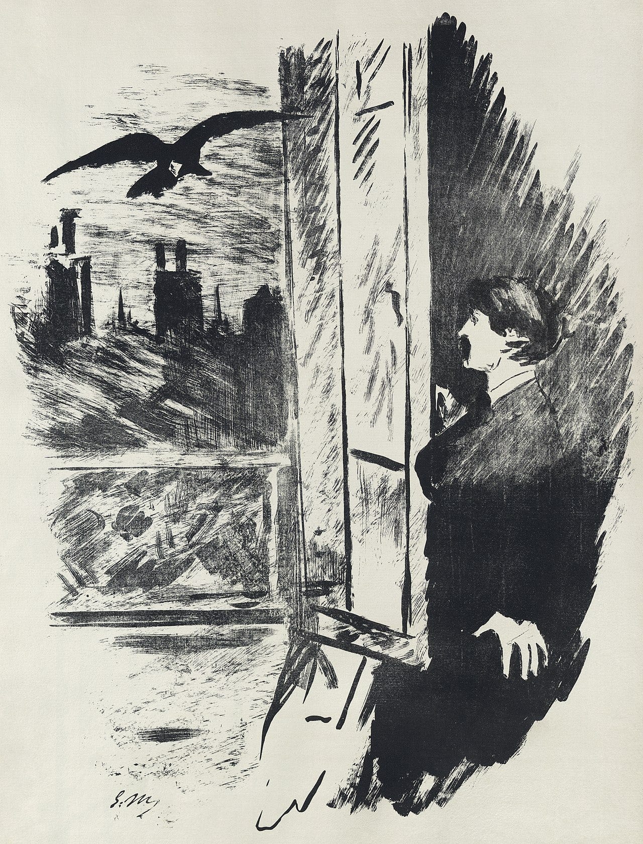 Raven silhouette lithograph Raven silhouette lithograph